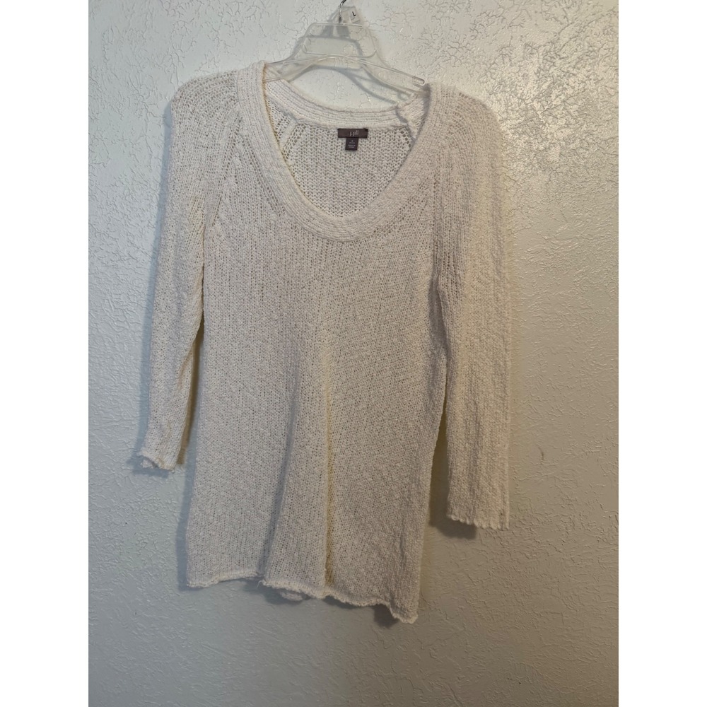 J. Jill Women White Textured Knit Scoop Neck Raglan Sleeve Sweater Size S Petite